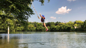 Old Growth camp - rope swing into the river